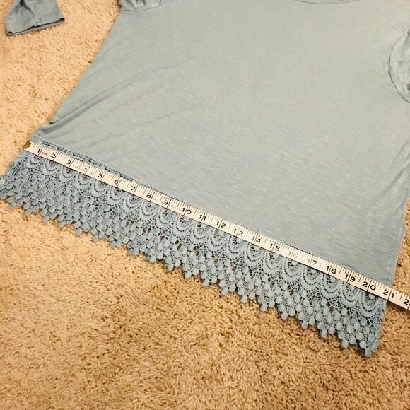Robin Egg Blue Lace Hem Long Sleeve Rayon Top - Picture 12 of 15